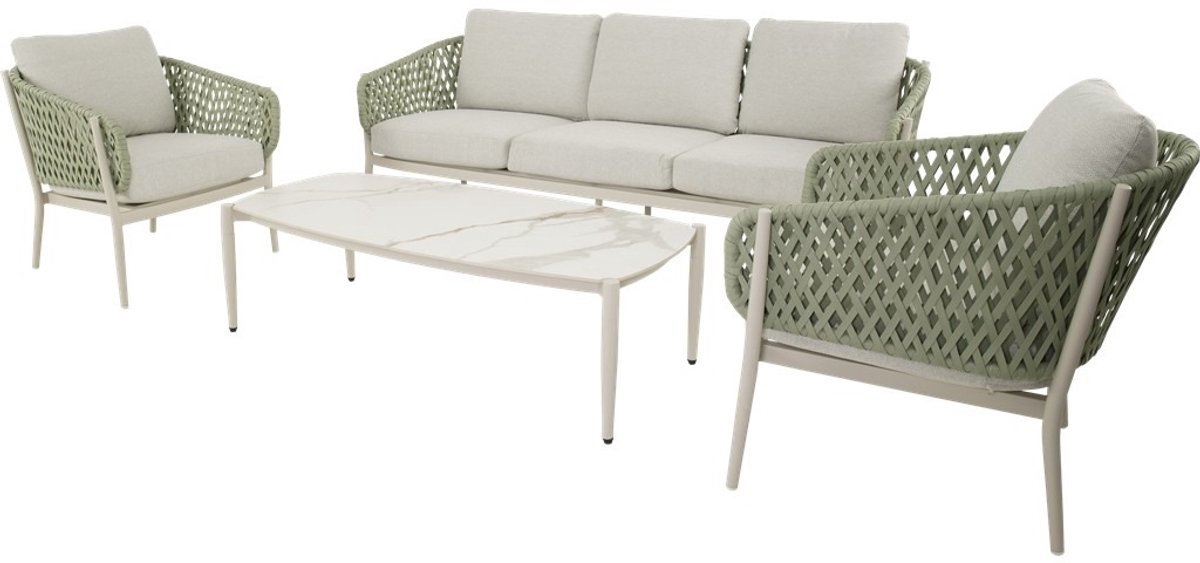 Lounge-Set Zaya | Modulaire Tuinset met Sintered Stone Tafel | Groen Rope & Aluminium - 788375x2088375x1306539cm