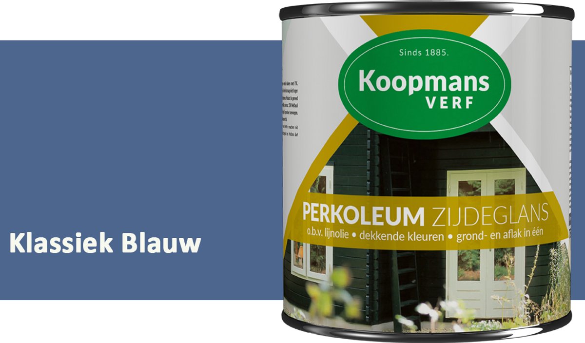 Koopmans Perkoleum Zijdeglans Dekkend – Houtverf Buiten – Dekkende Beits voor Schutting & Gevel – Elastisch & Weerbestendig – 2,5 l – Klassiek Blauw