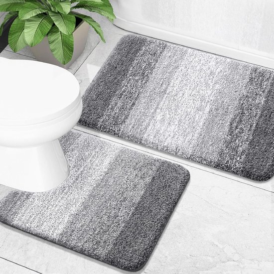 Set van 2 badkamer matten — zachte microfiber badkamer matten en u-wc-matten — antislip, douche matten — badkamer accessoires — wasbaar en te drogen in de machine — pluche, hoge kwaliteit badkamer matten (24 "x16" + 24 "x20", grijs)