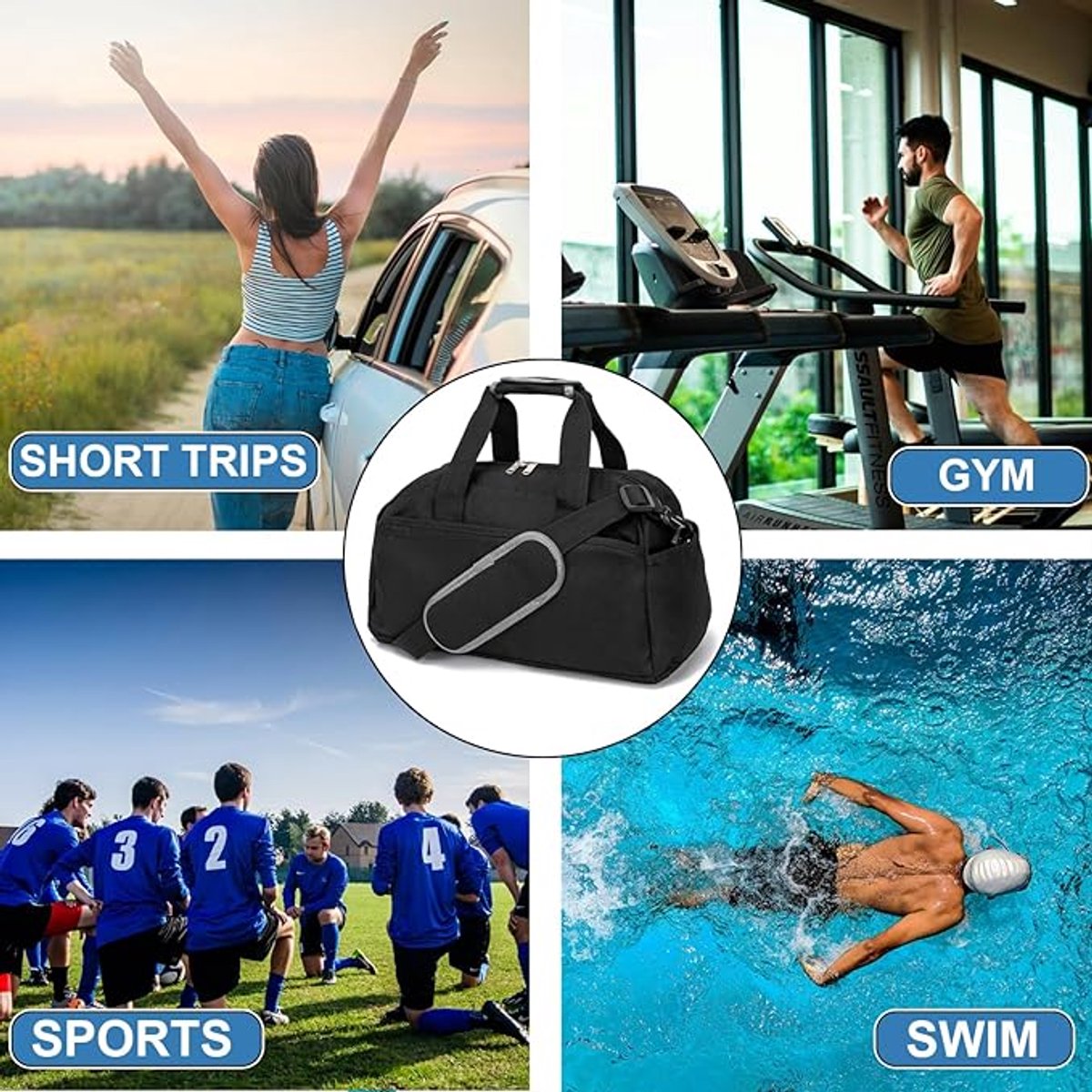 Kleine sporttas voor heren en dames, mini-reistas voor reizen en sport, lichtgewicht handbagagetas, 35,5 cm thumbnail 5