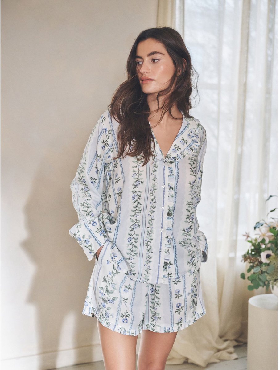 Next - Dames - Korte pyjamaset met doorknoopsluiting - Crème