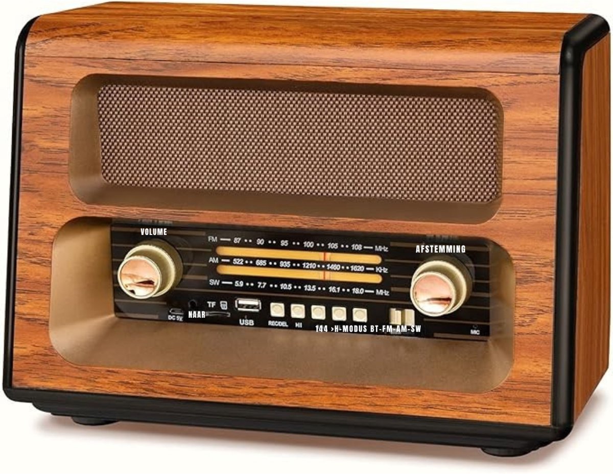 DEXO® Transistor Radio Op Batterijen - Transistor Radio - Transistor Radio met Netvoeding - Bruin - 35cm x 20cm x 28cm