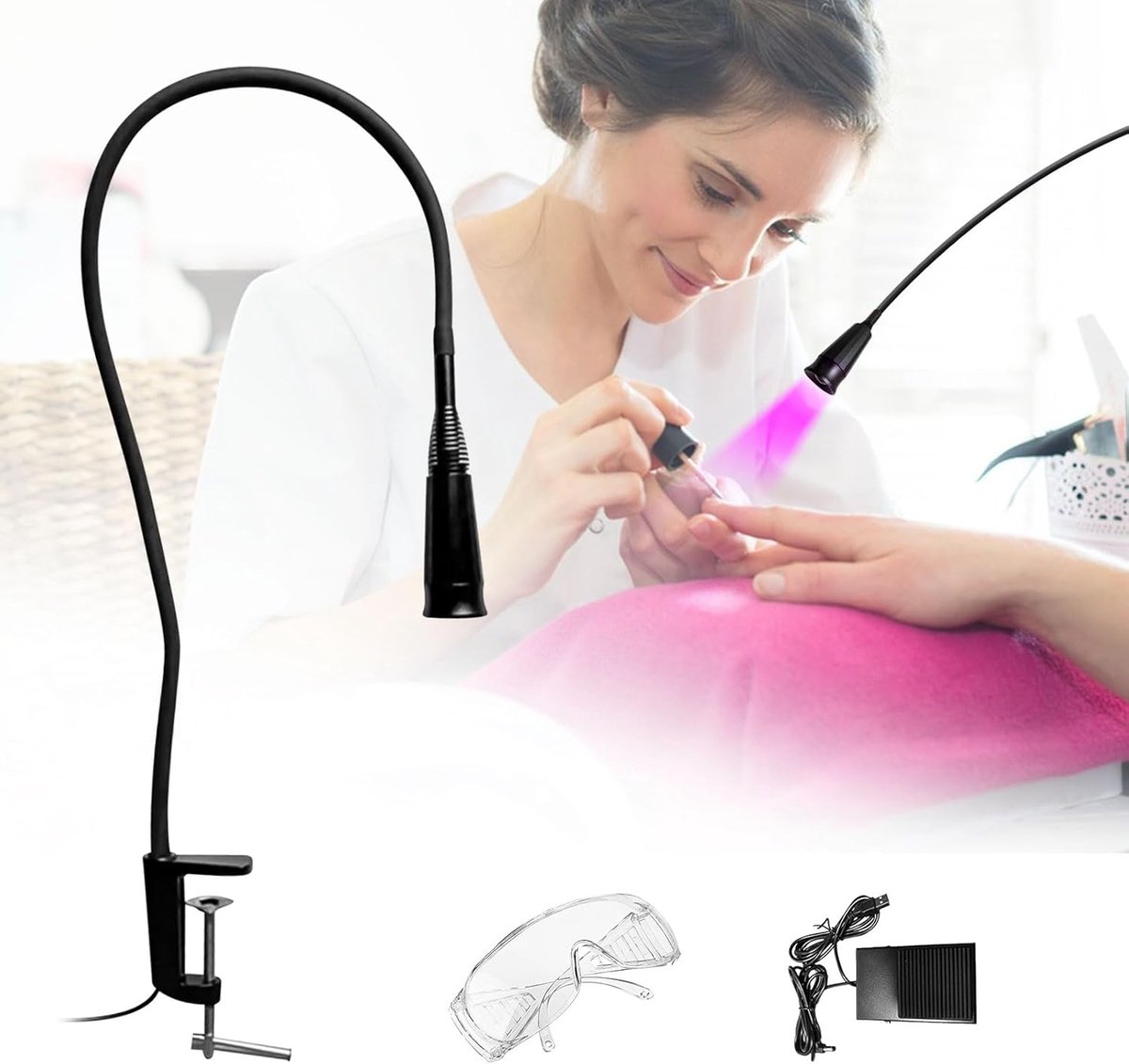Uv Wimperlamp - Led Uv Licht - Snelle Uitharding - Instelbare Puntgrootte - 31x30x7cm - Zwart