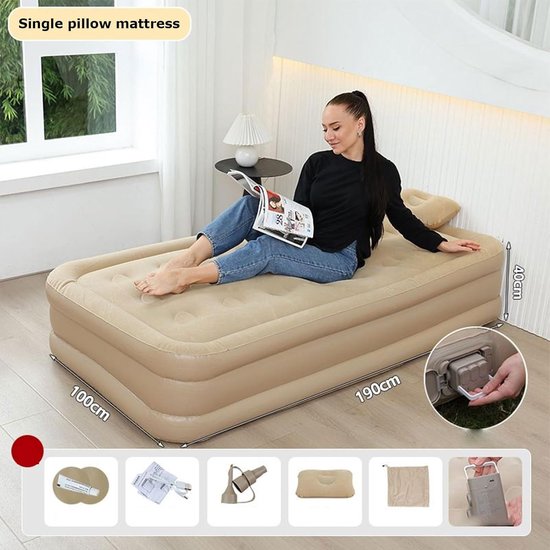 Luchtmatras - Opblaasmatras Bed - Kamperen Logeren - Ingebouwde Pomp - Dubbel 33x31x31 cm - Beige — afbeelding 4