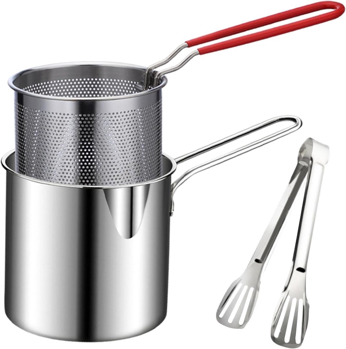 Kleine Friteuse - Frituurpan Roestvrij Staal - Snelle Snacks Bereiden - Compact En Duurzaam - 14 x 14 cm - Zilver