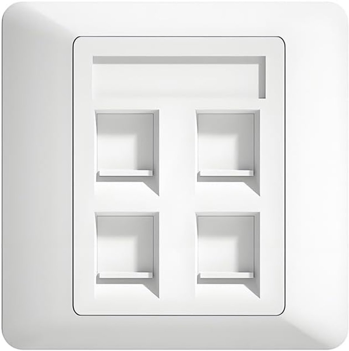 Netwerk Muurplaat - Wandcontactdoos - Gestructureerde Bekabeling - Vier RJ45 Poorten - 86mm Vierkant - Wit