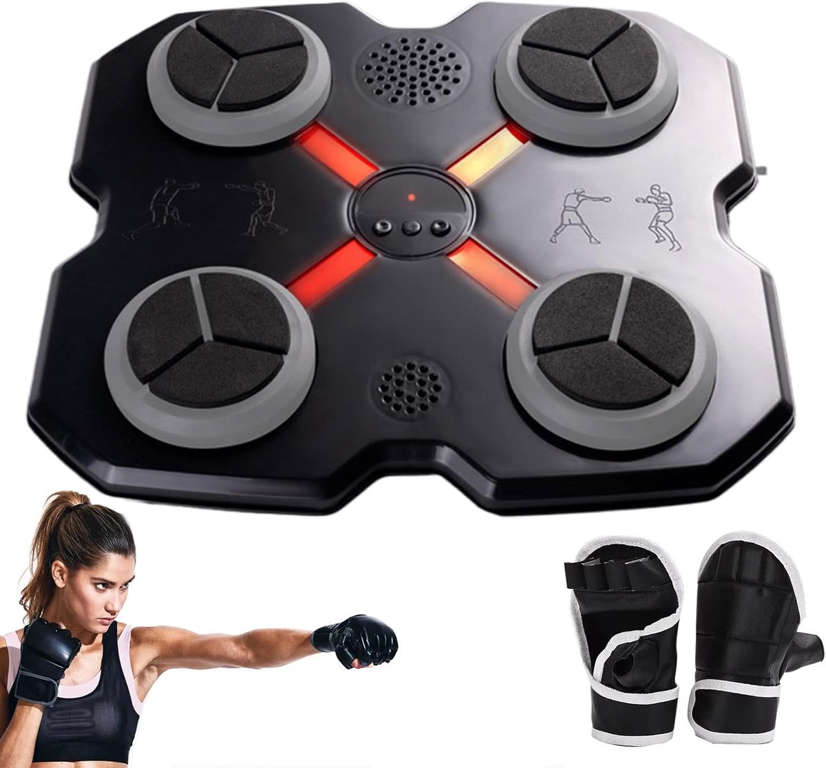 Boksmachine - Muziek Trainer - Fitness Thuis - Draadloos Verbinding - 28x28x5 cm - Zwart