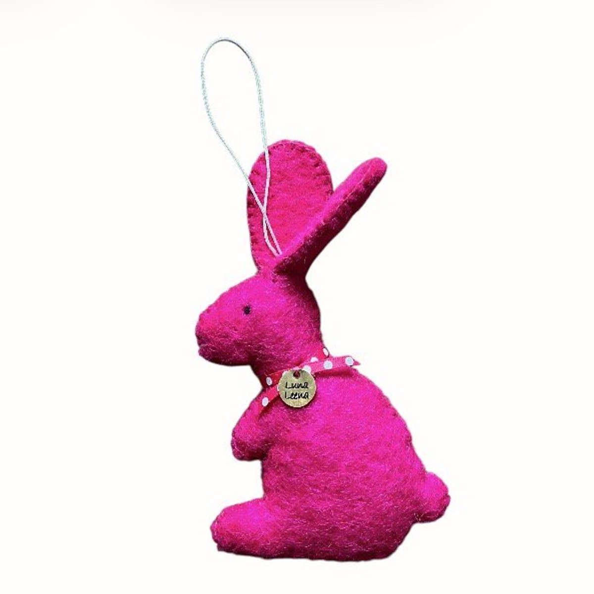 Luna-Leena duurzame hanger konijn - fuchsia - wol vilt - L13x8cm + ophanglus - handgemaakt in Nepal - paasdecoratie - rabbit easter hanger - paas hanger ornament - bunny pendant - paasfeest