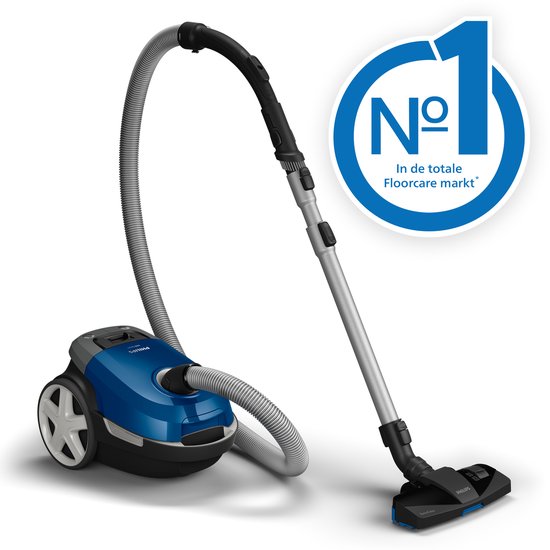 Philips Stofzuiger met Zak Performer Compact XD3110/09 - Lang Snoer - Alle Vloertypen - TriActive mondstuk - Incl 2 Extra Mondstukken - Blauw