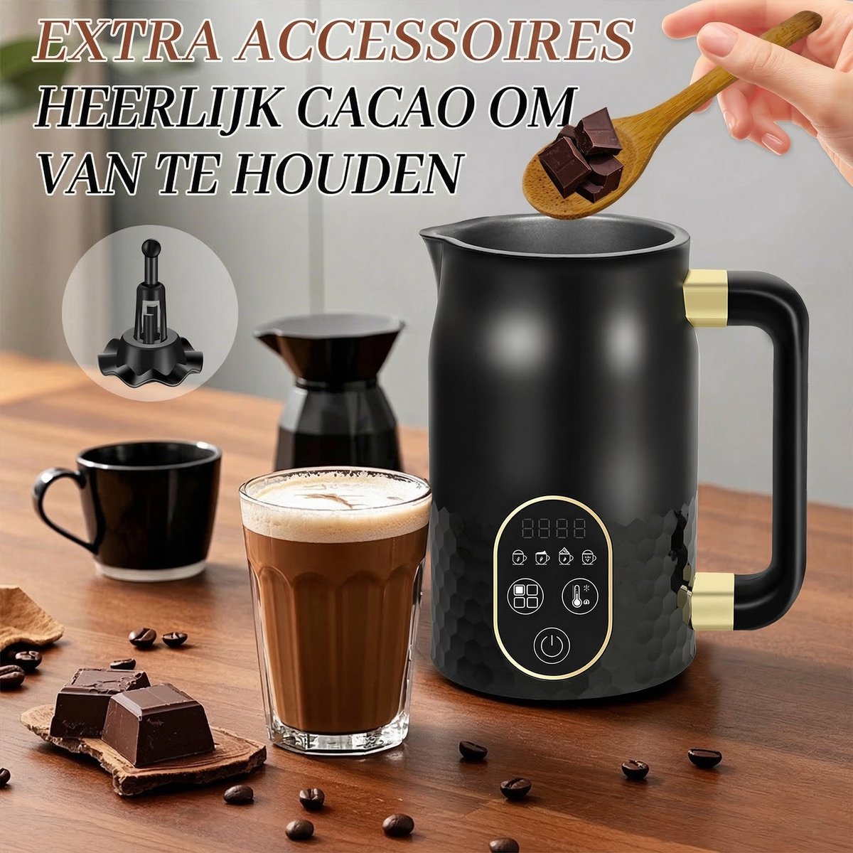 Elektrische Melkopschuimer 4-in-1 Met Temperatuurregeling - Automatische Melkschuimer Voor Warm En Koud Melkschuim - Melkverwarmer Met 2 Gardes Voor Cappuccino Latte Macchiato En Warme Chocolade — cadeau in Kookcadeaus - foto 8