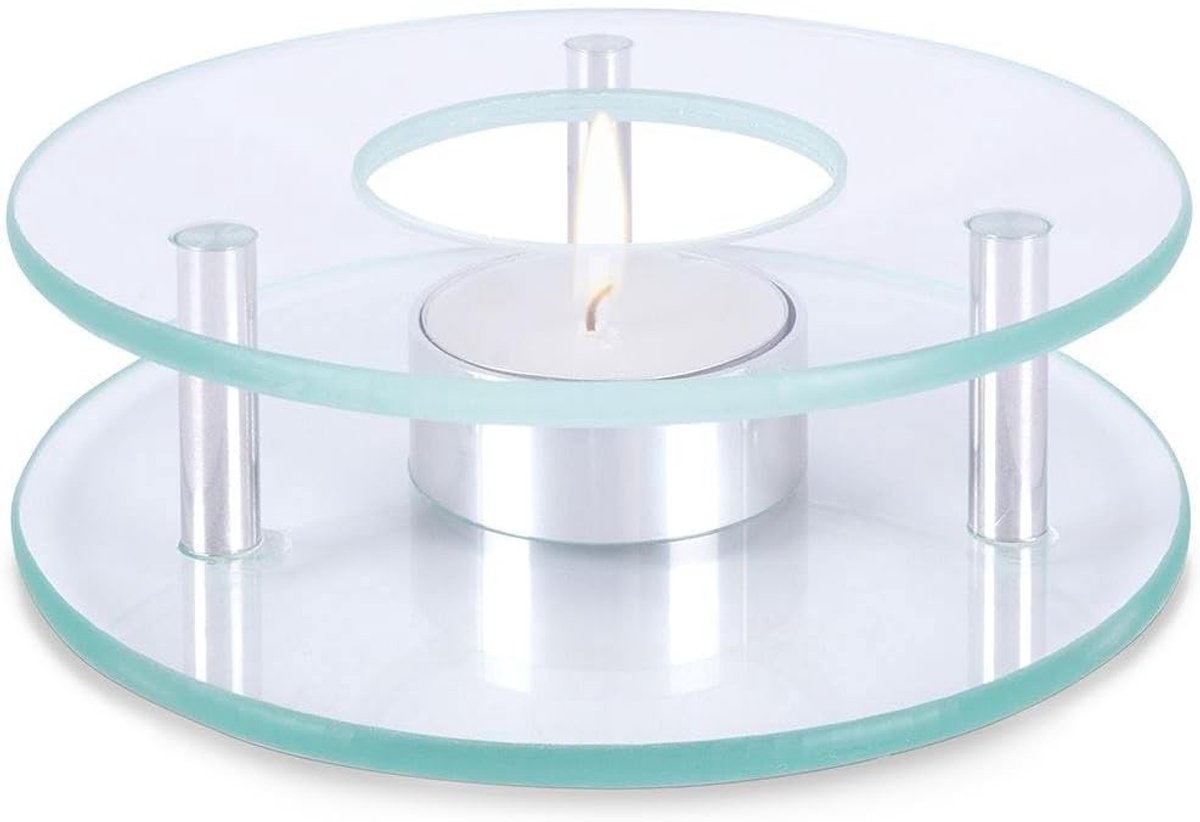 Thee Rechaud - Warmhoudplaat - Thee Warm Houden - Glazen Platen - 12.5 cm - Zilver