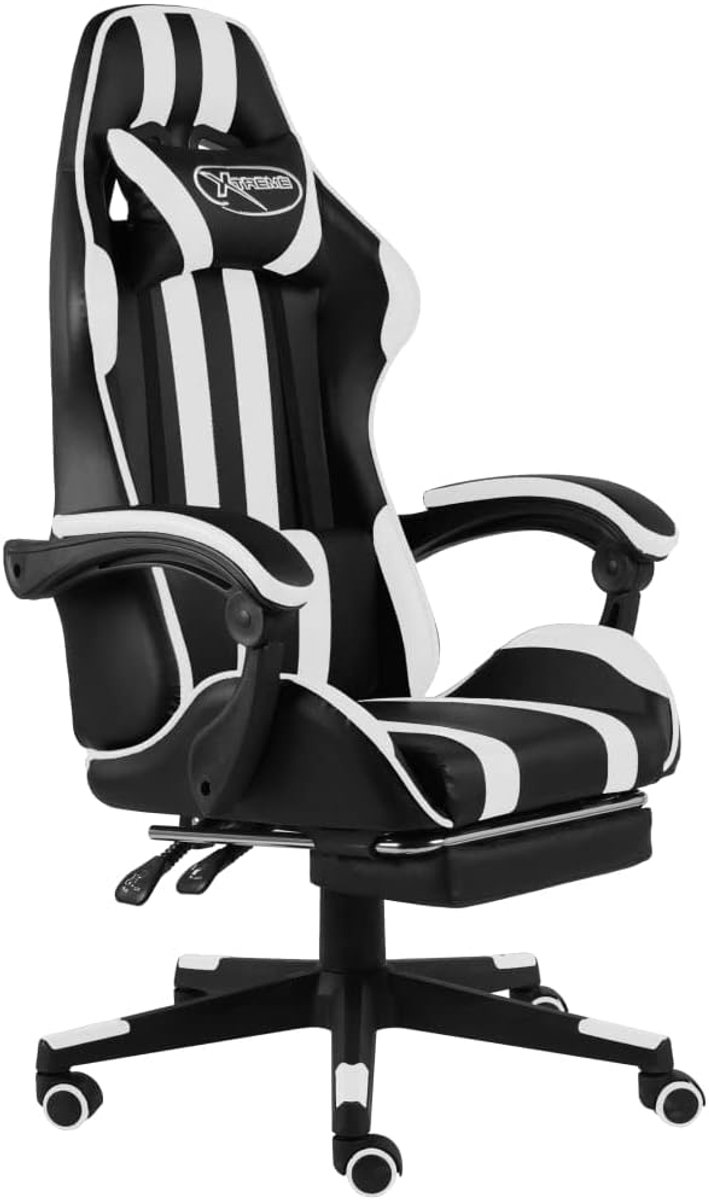 Ergonomische Gamestoel - Bureaustoel Comfort - Langdurig Zitten - Verstelbare Lendensteun - 62x69x115-130cm - Wit Zwart
