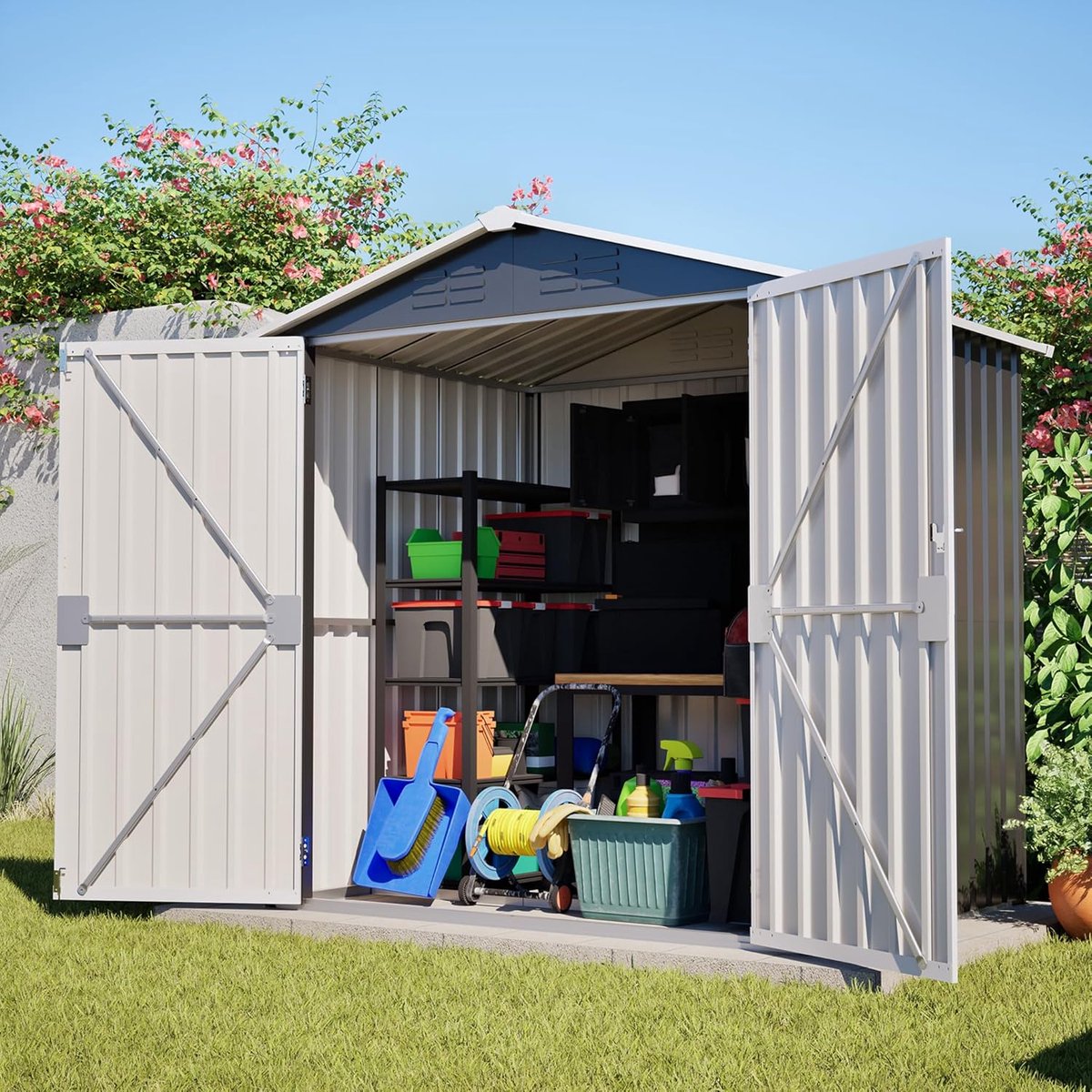 Tuinhuis - Gereedschapsschuur - Tuinspullen Opbergen - Inclusief Fundering - 185x142x185 cm - Grijs