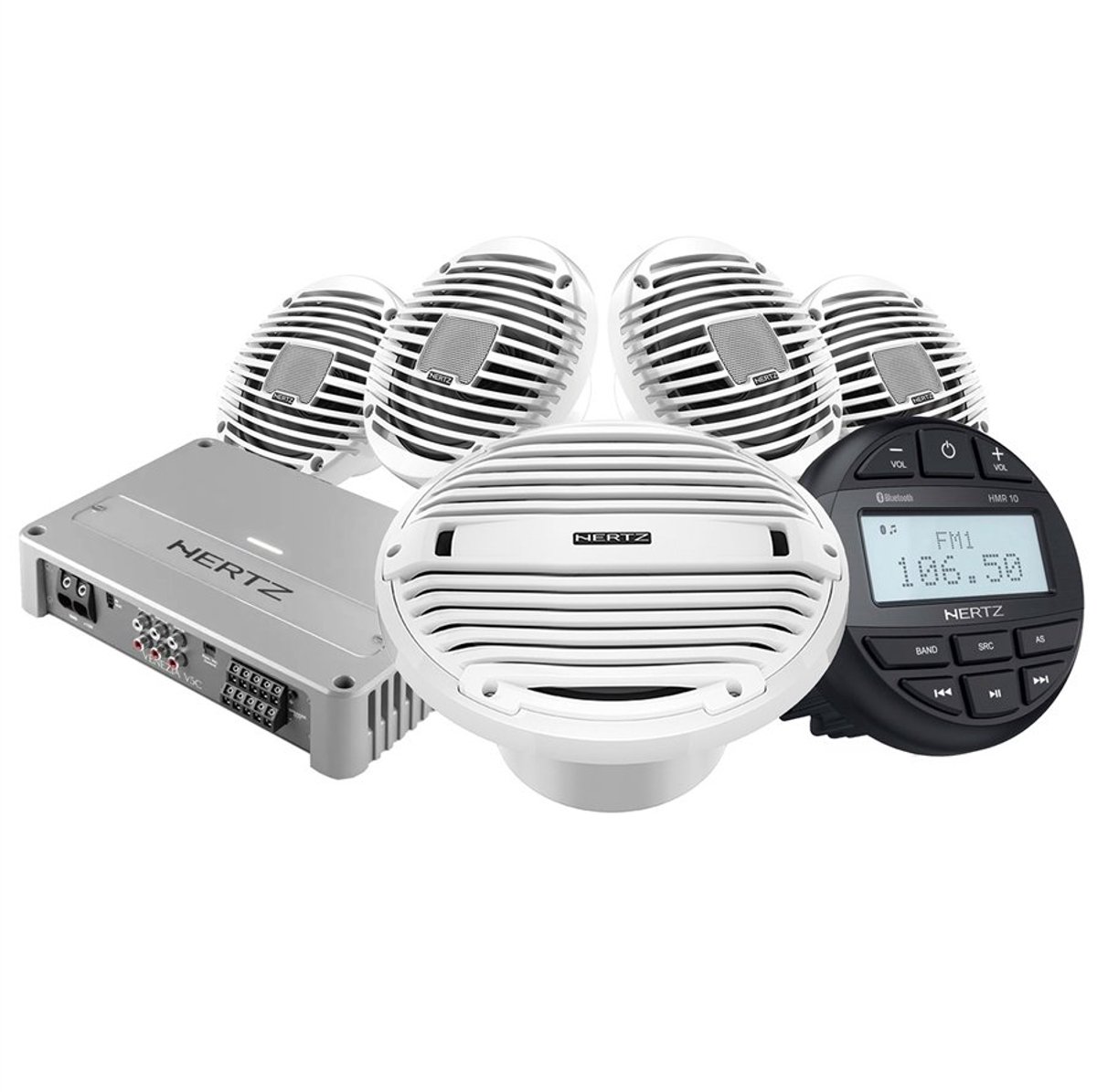 Hertz Marine complete 12V Audio Kit - HMR10 HEX6.5 HMS10 V5C - witte uitvoering