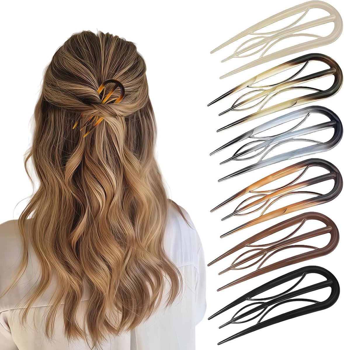 Haarclips Set - U-vorm Spelden - Kapsels Maken - Zes Stuks - 38 x 10 cm - Diverse Kleuren