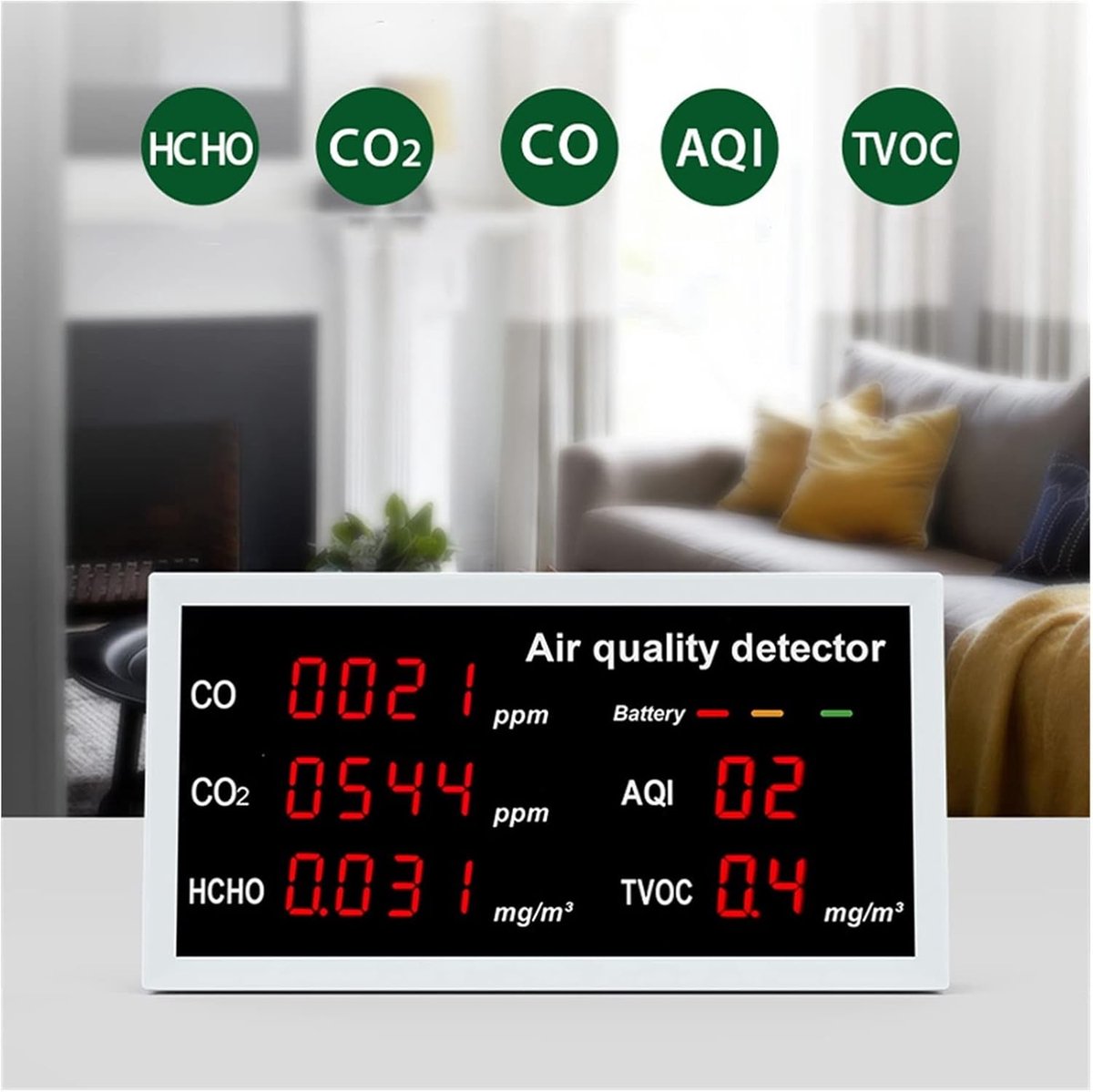 Luchtkwaliteit Monitor - CO2 Meter - Binnen Lucht Meten - Hoge Nauwkeurigheid Detector - 120s Opwarmen - Zwart