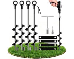 Grondankerset 45 cm - 4 stuks met T-sleutel en booraccessoire voor stevige bevestiging buiten