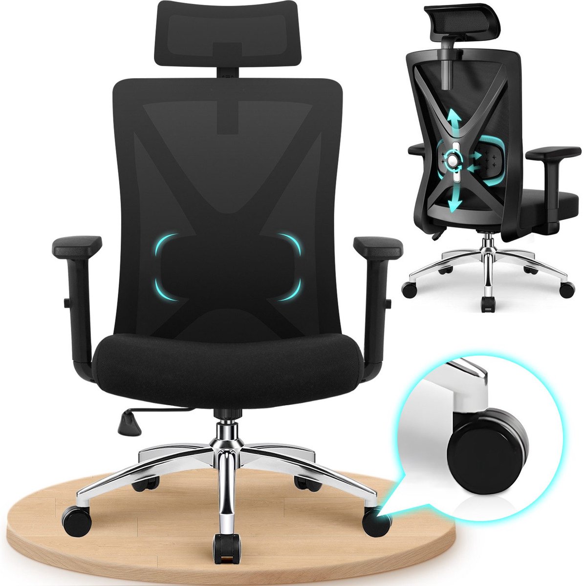 Hiaonyx Bureaustoel - Ergonomische Bureaustoel - Bureaustoelen voor Volwassenen - Office Chair - 3D Lendensteun - Volledig Verstelbaar - 200kg