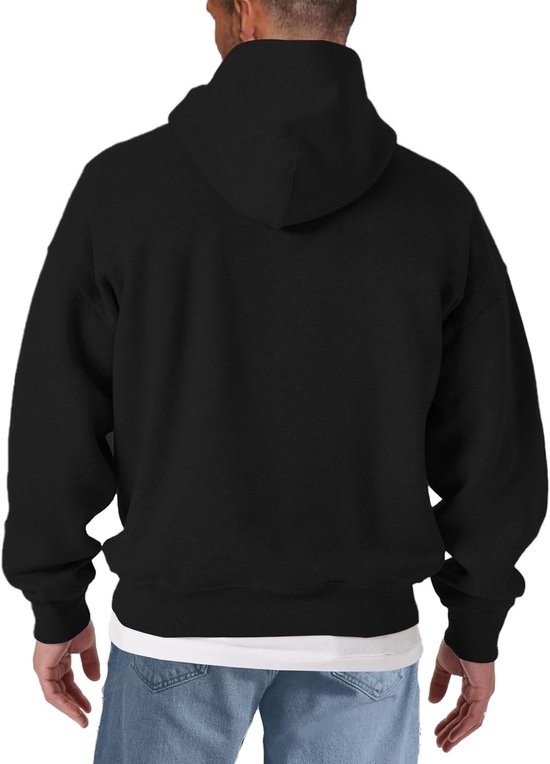 Herren Hoodie - Sportshirt Met Capuchon - Casual Gebruik - Premium Kwaliteit Katoen - Klassieke Pasvorm - Zwart — afbeelding 2