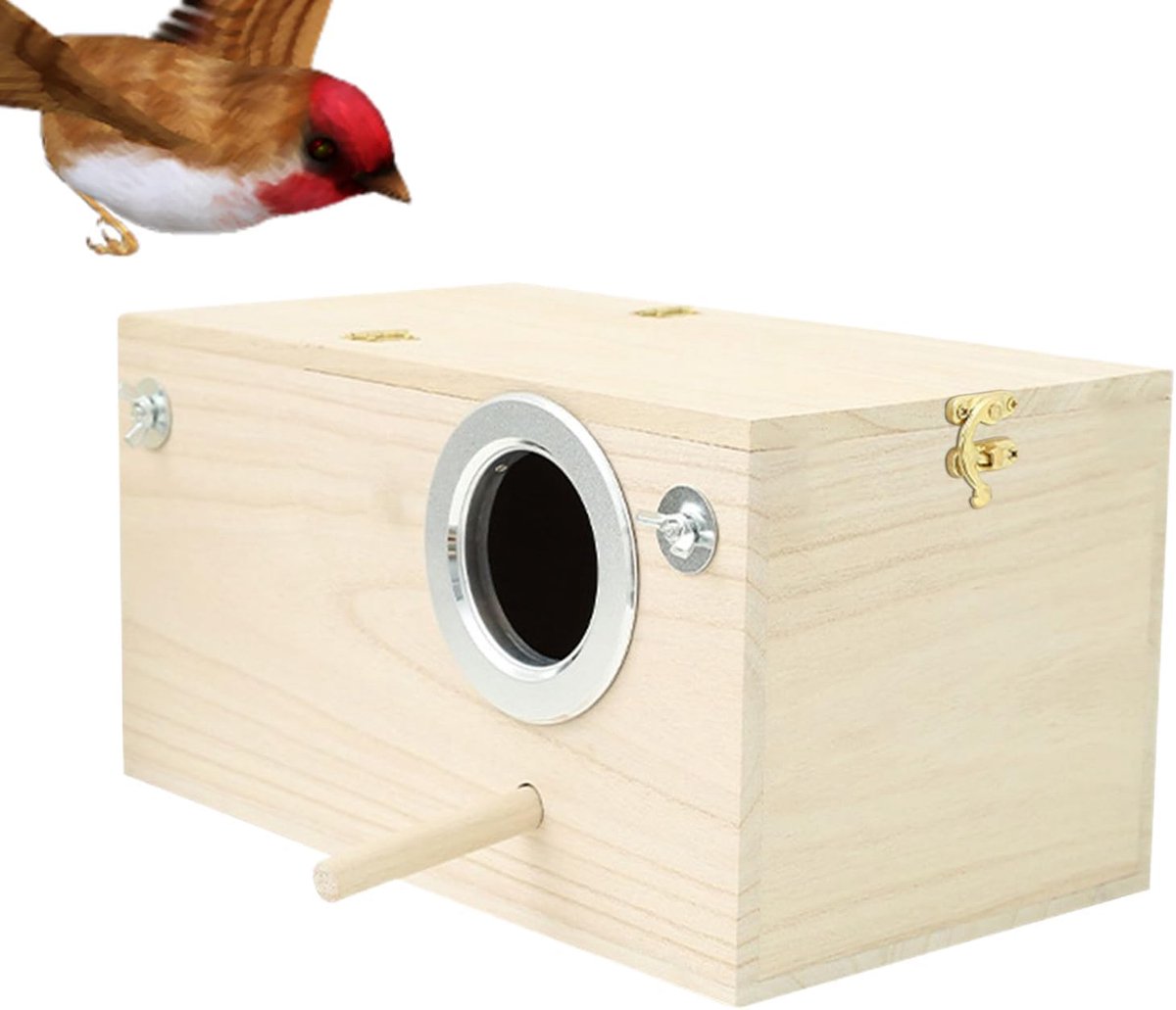 Vogelhuis Natuurlijk Hout - Nestkast Papegaai - Vogels Broeden - Verbeterd Ventilatiesysteem - 24.6 x 12.7 x 12.7 cm