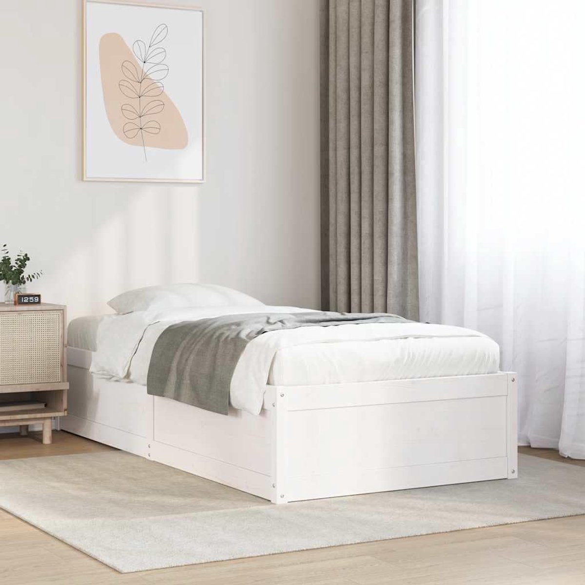 Bedframe Grenenhout - Slaapkamermeubel Omkadering - Comfortabel Slapen - Stevig Massief Hout - 90x200 cm - Wit