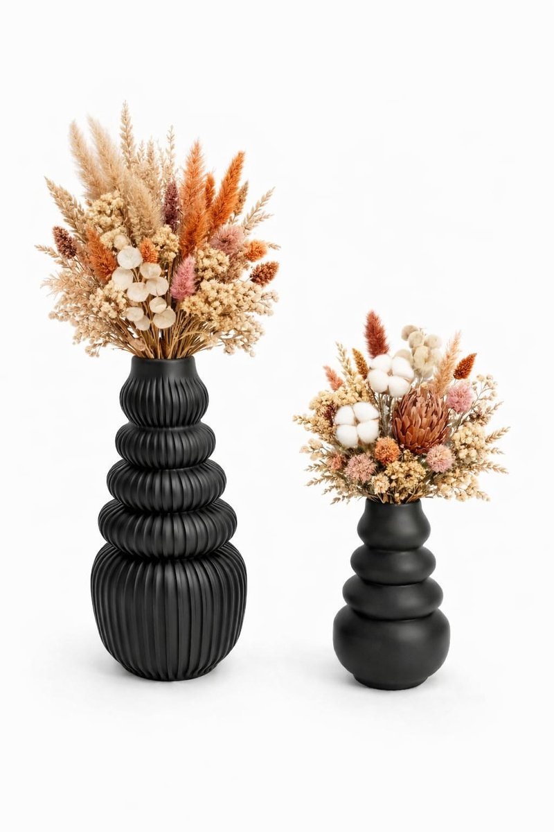 QORVANE Home Luxe 2-Delige Zwarte Vaas Set – Decoratieve Design Vazen voor Moderne Woondecoratie