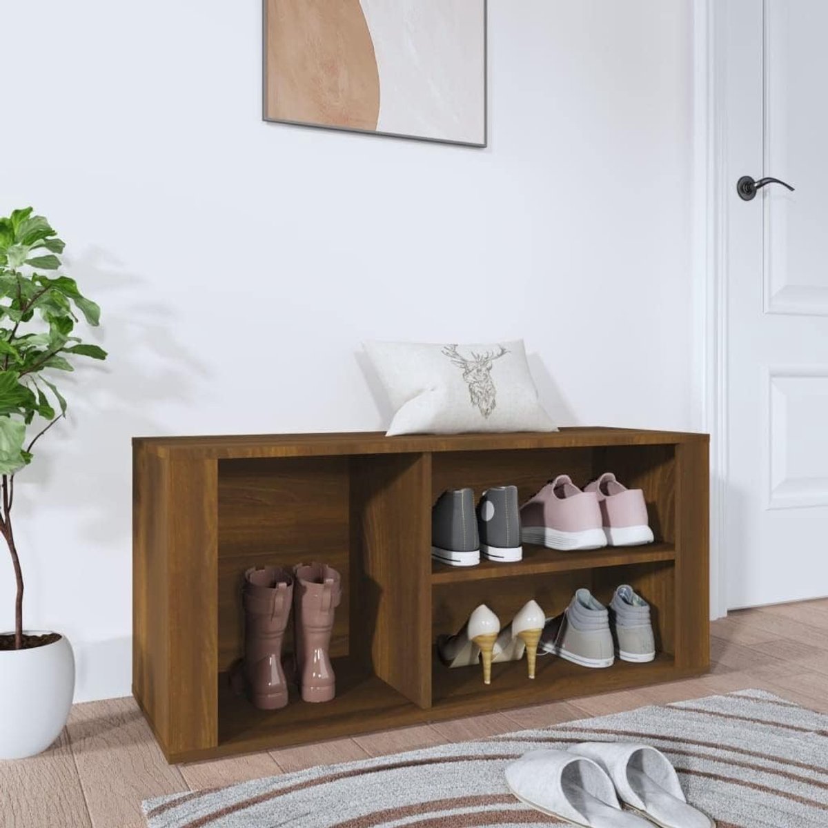 Schoenenrek - Halkast Opberger - Schoenen Opbergen - Stabiele Bovenplaat - 100 x 35 x 45 cm - Eikenlook