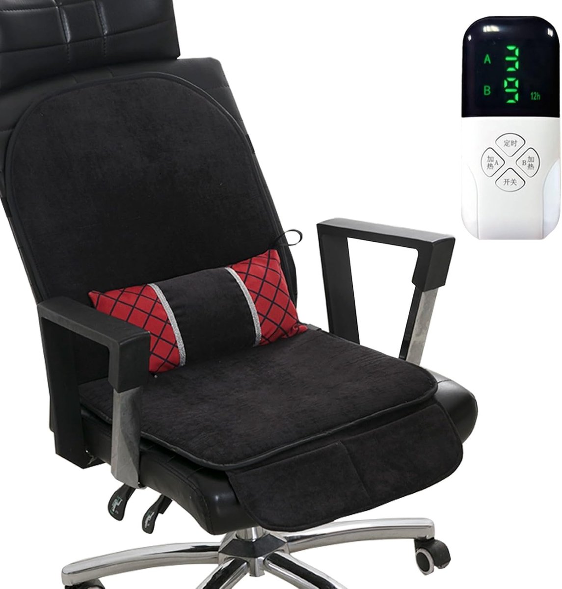 Verwarmd Stoelkussen - Zitverwarmer Rugverwarmer - Comfortabel Zitten - 9 Temperatuurstanden - 96x46cm - Zwart