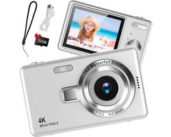 Digitale Camera 44MP - 1080P FHD Video - 2.4 Inch LCD Scherm - 16X Digitale Zoom - Compacte en Draagbare Vlogcamera - Anti Shake Functie - Inclusief 32GB SD Kaart - Zilver