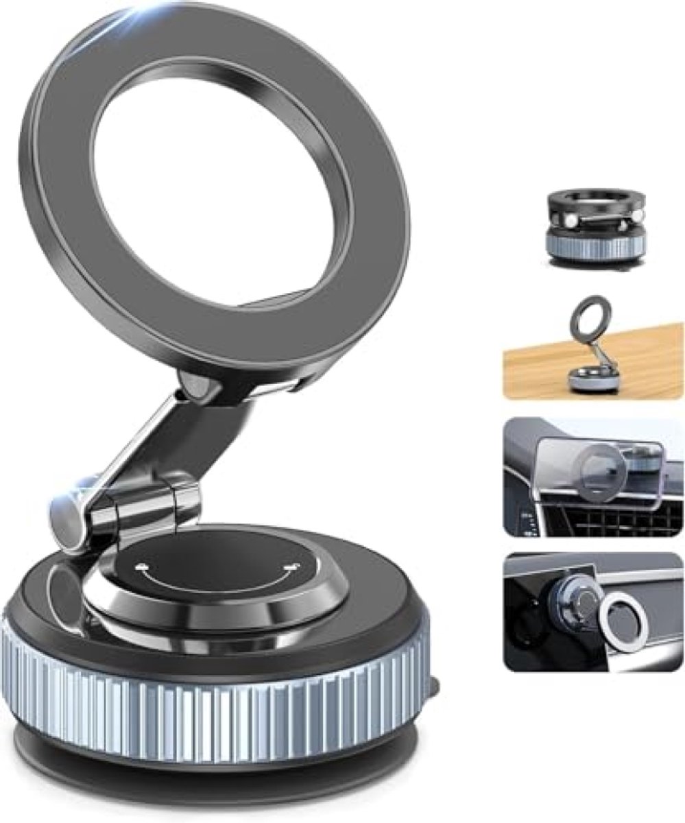 Autohouder voor telefoon met sterke magneet en zuignap, 360° draaibaar, compact ontwerp