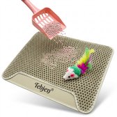 TEBJEN Kattenbakmat - 40cm * 50cm - Met Speelgoedmuisje En Schepje - Schoonloopmat Kattenbak – Katten Grit Opvanger – Dubbele Waterdichte Laag – Uitloopmat Kattenbak – Kattenverzorging – Kattenbak Accessoires - Kat Benodigdheden - Licht Bruin