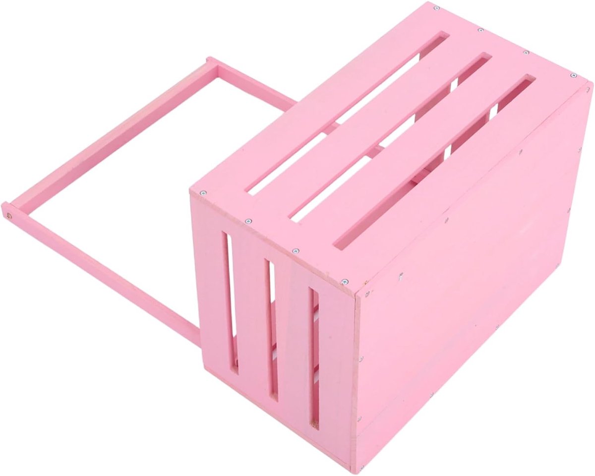 Babyshowerkrat Hout - Opbergmand Cadeau - Baby Cadeaus Presenteren - Met Draaghendel - 41x30x23cm - Roze