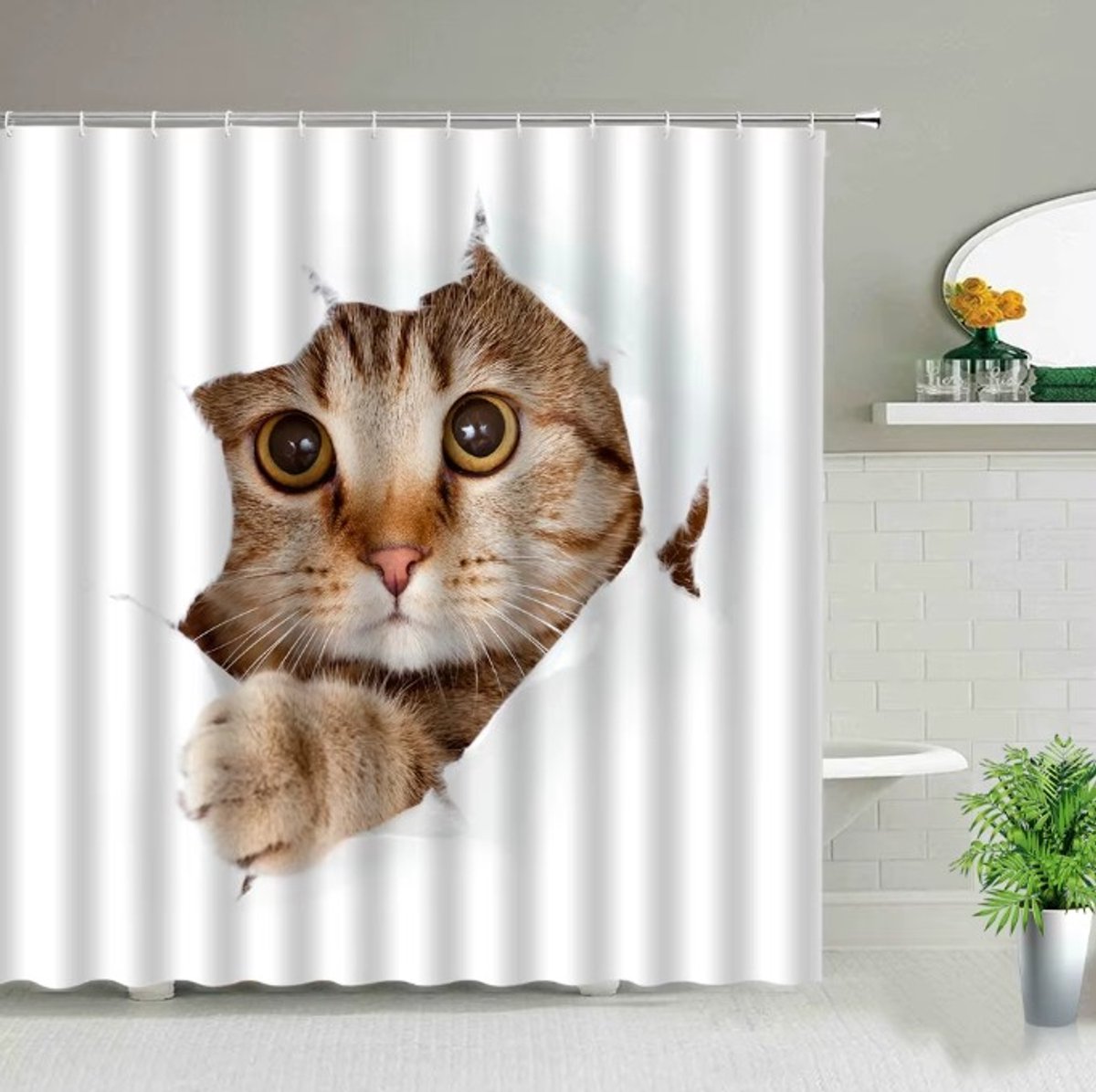 Douchegordijn Kat door het Gat 180x180 cm