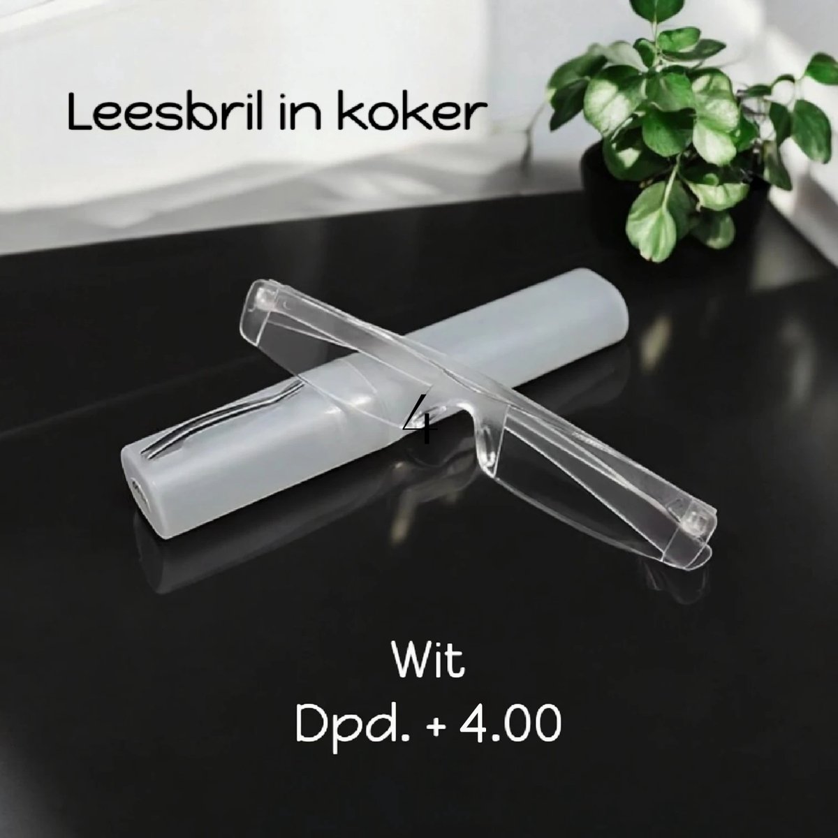 Het Appeltje Huiscollectie - Fashion Leesbril in meeneem +4.00 in koker - Kunststof Randloos Lichtgewicht - Wit - volwassenen jeugd - unisex - casual