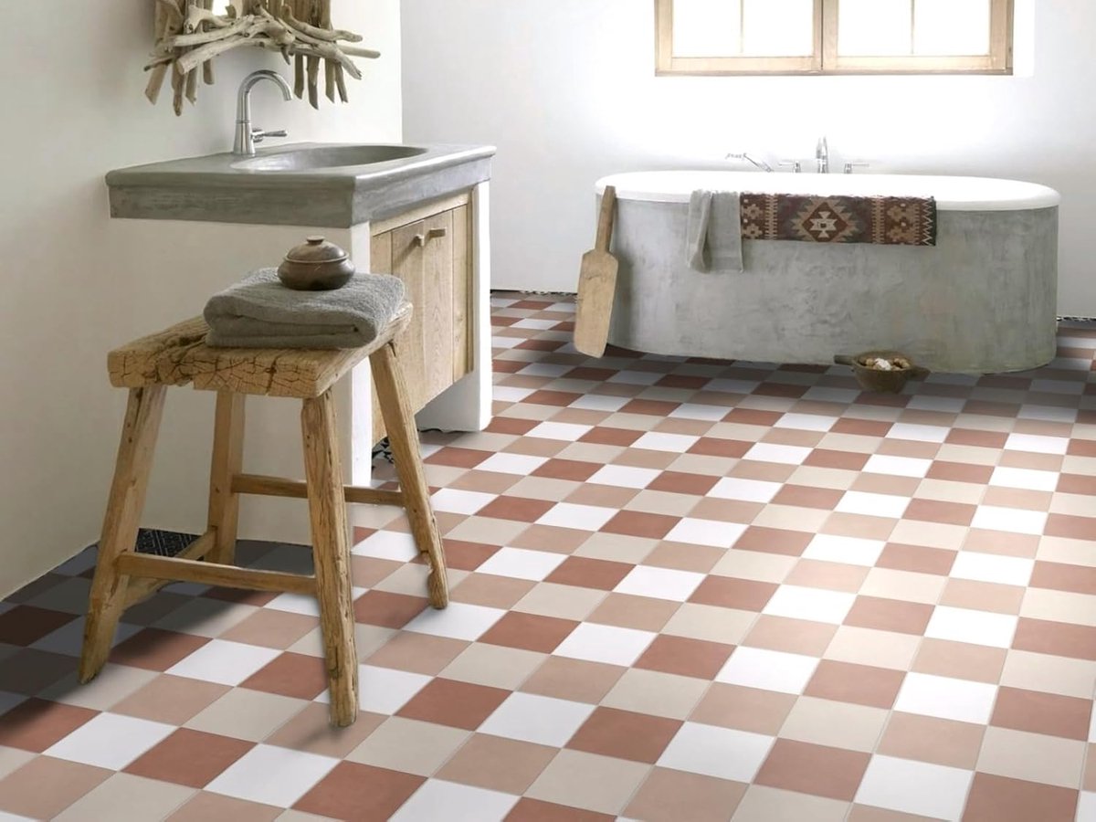 Vinyl Vloerbedekking - PVC Vloer - Woninginrichting - Geblokt Terracotta Patroon - 2m Bree