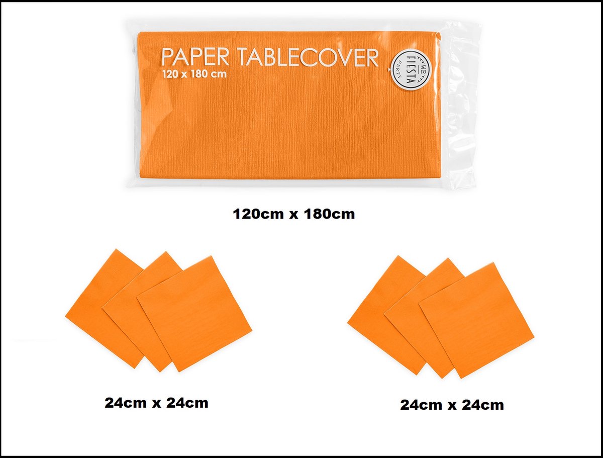 1x Tafelkleed papier oranje 120cm x 180cm + 40x Cocktail servetten oranje 24cm x 24cm 3 laags