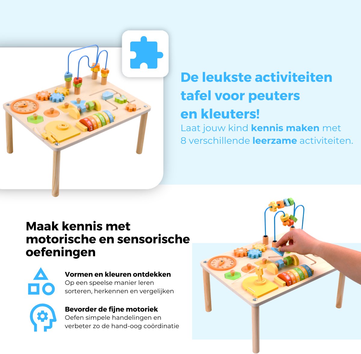 Mauzek® Activiteiten Tafel – Montessori speelgoed – Houten speelgoed – Educatief speelgoed – Interactieve speeltafel – Sensorisch speelgoed – Motoriek speelgoed – Activity center – Peuter speelgoed – Jongens–Meisjes– 1 jaar – 2 jaar – 3 jaar – 4 jaar — afbeelding 2