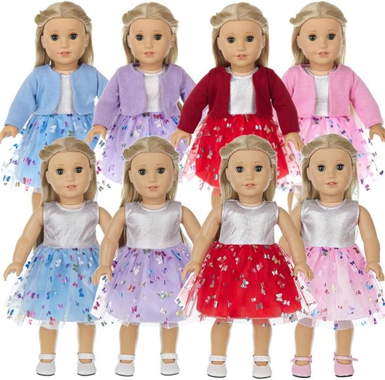 Poppenkleding Set - Jurk en Mantel - Poppen Aankleden - Met Vlinderprint - 43-46 cm Poppen - Blauw — afbeelding 3