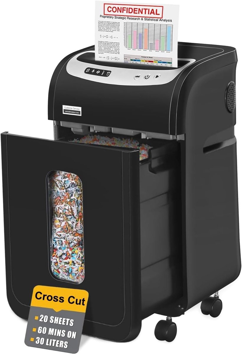 Papierversnipperaar Heavy Duty - Documenten Vernietiger - Thuis Kantoor - 20 Vellen Capaciteit - 36x28x60cm