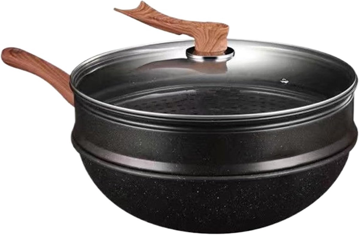 Grote Wokpan Roerbak Pan Kamperen Koken Met Stoommandje 32 Cm