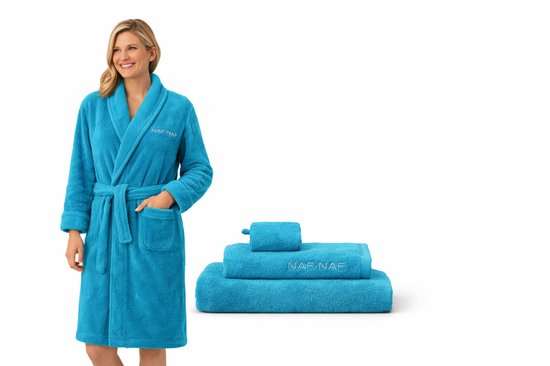 NAF NAF Handdoekenset 4-delig – 100% Katoen 500 g/m² – Zacht & Sterk Absorberend – Badkamer Set BLAUW MAAT L/XL