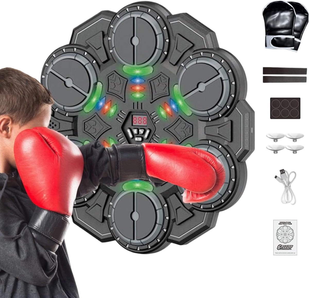 Muziek Boksmachine - Interactieve Wand - Thuis Sporten - Draadloze Verbinding - 34 x 33.5 cm - Zwart