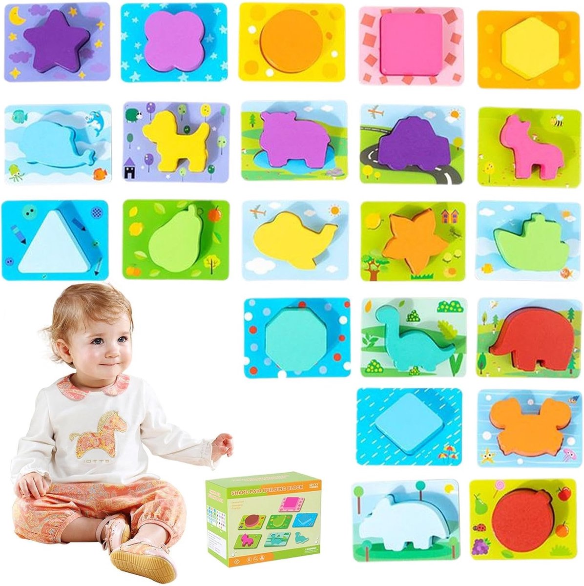 Vormpuzzel Houten - Kleuren Sorteerspel - Fijne Motoriek - Veilige Leerpuzzel - 16 x 9 x 12 cm - Multicolor
