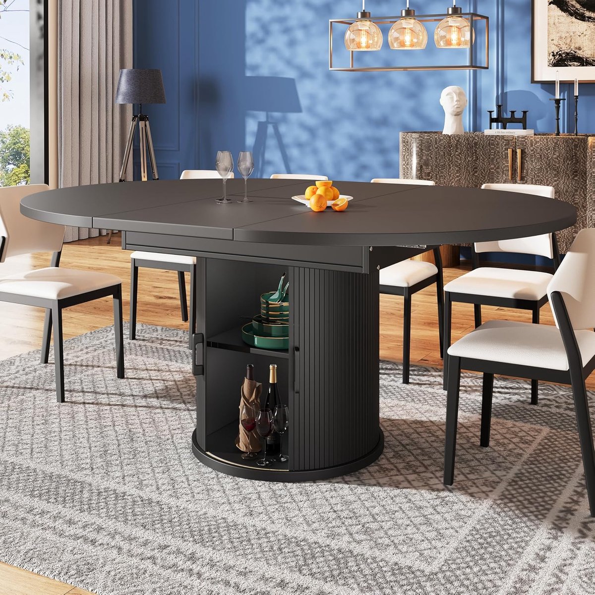 Eettafel Rond - Uitschuifbare Tafel - Gezellig Dineren - Verstelbaar Blad - 118-158cm - Zwart