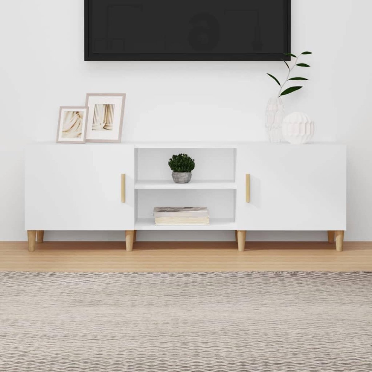 Tv-kast - Entertainment meubel - Media opslag - Stevig gemanipuleerd hout - 150x30x50 cm - Wit