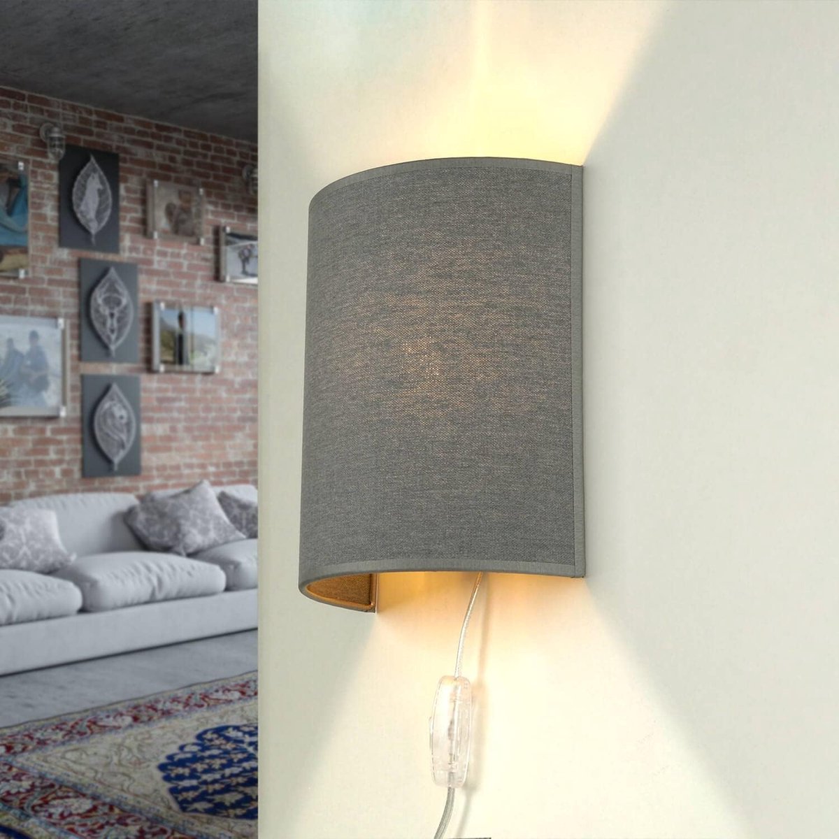 Stoffen Wandlamp - Moderne Loft Lamp - Binnenverlichting - Met Kabel en Schakelaar - 23cm 
