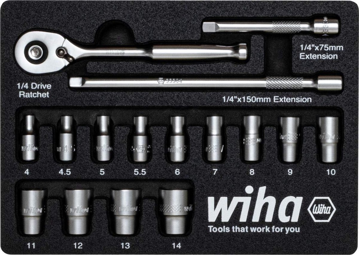 Ratelsleutel Set - Dopsleutel Set - Klus Werk - 17 Delig Met Schuim - 1/4 Inch - Rood