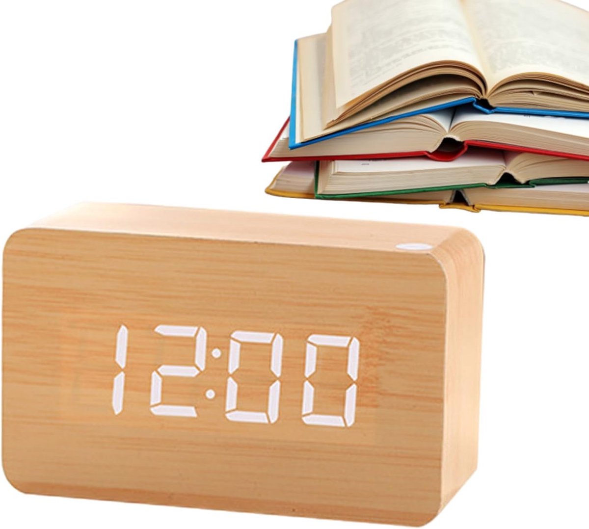 Digitale Houten Wekker - Bureauklok LED - Nachtkastje Wonen - Stemgestuurde Verlichting - 120x80x70MM - Bamboe