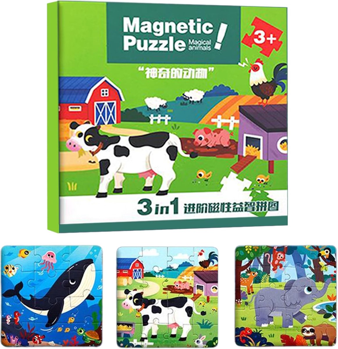 Magnetisch Puzzelboek - Leeractiviteiten Spel - Ontwikkeling Kinderen - Compact Reisformaat - 18 x 18 cm - Magische Dieren