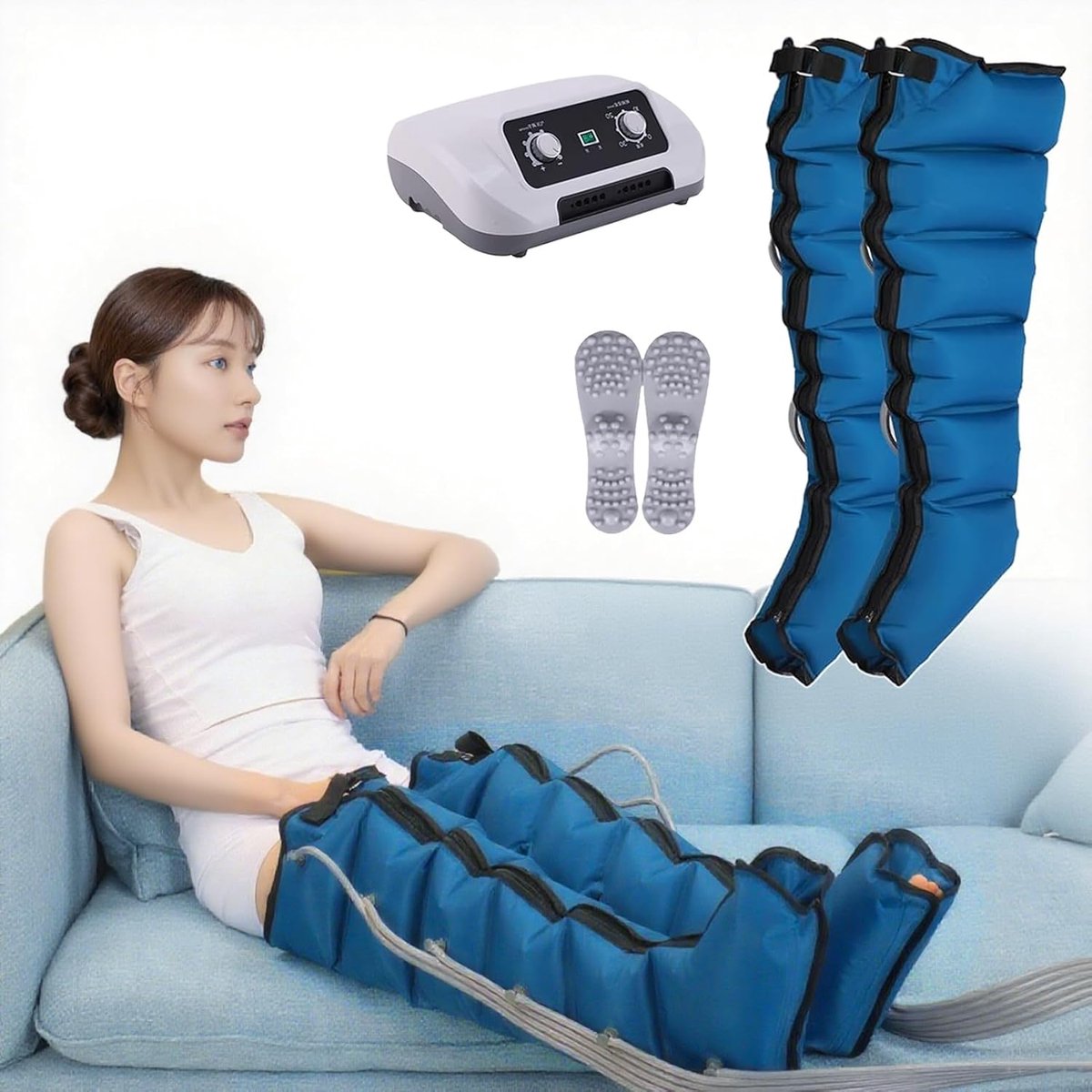 Luchtdruk Massageapparaat - Lymfedrainage Apparaat - Ontspanning & Herstel - 6 Zones Zelfinstelbaar - 89cm Hoog - Blauw